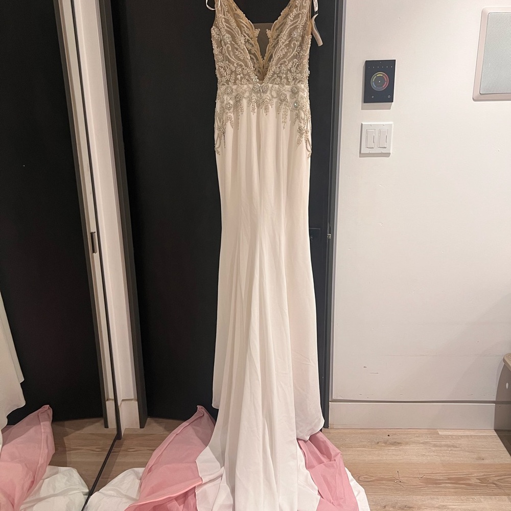 Full Glam Embellished White Lace Wedding Dress - Picture 4 of 16
